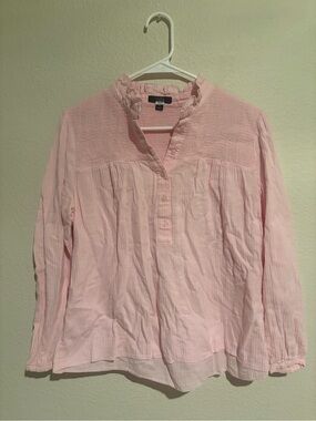J. Crew Light Pink Ruffled Yoke Button-Front Blouse